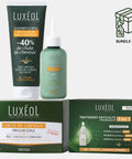 Luxéol hair care products including shampoo, conditioner, and treatment packaging on a white background for progressive hair loss