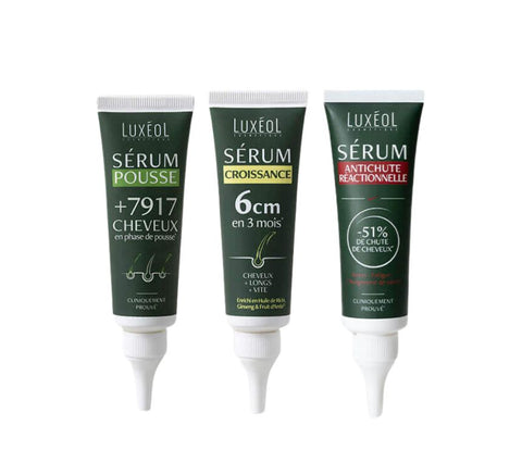 Luxeol hair serum collection - growth serum +6cm, density serum +7917 hairs, reactive anti-loss serum 51% reduction, clinically proven scalp treatments