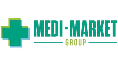 Logo of Medi-Market Group with a green cross on a white background