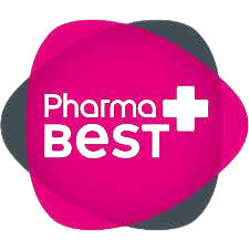 Pharma Best logo ar rozā un pelēku dizainu