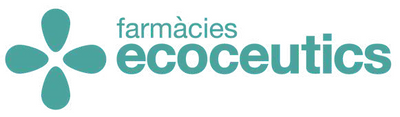Logo of ecoceutics with a teal flower-like symbol on a white background