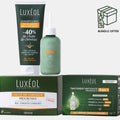 Luxéol hair care products including shampoo, conditioner, and treatment packaging on a white background for progressive hair loss