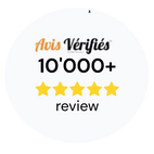 Avis Verifies logo ar piecām dzeltenām zvaigznēm un tekstu, kas norāda vairāk nekā 10,000 atsauksmju uz baltas fona.